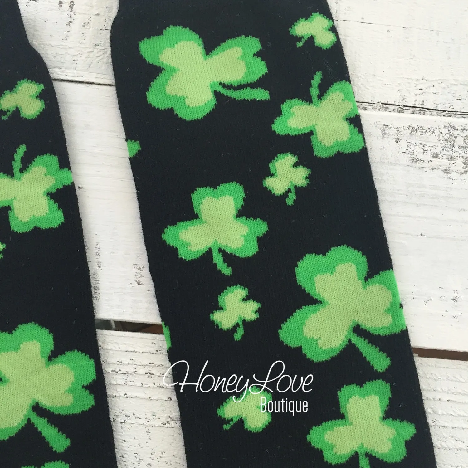 St. Patrick's Day Green/Black Shamrock leg warmers with green ruffles