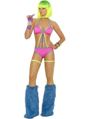 Strappy Neon Pink Womens Sexy Rave Bodysuit