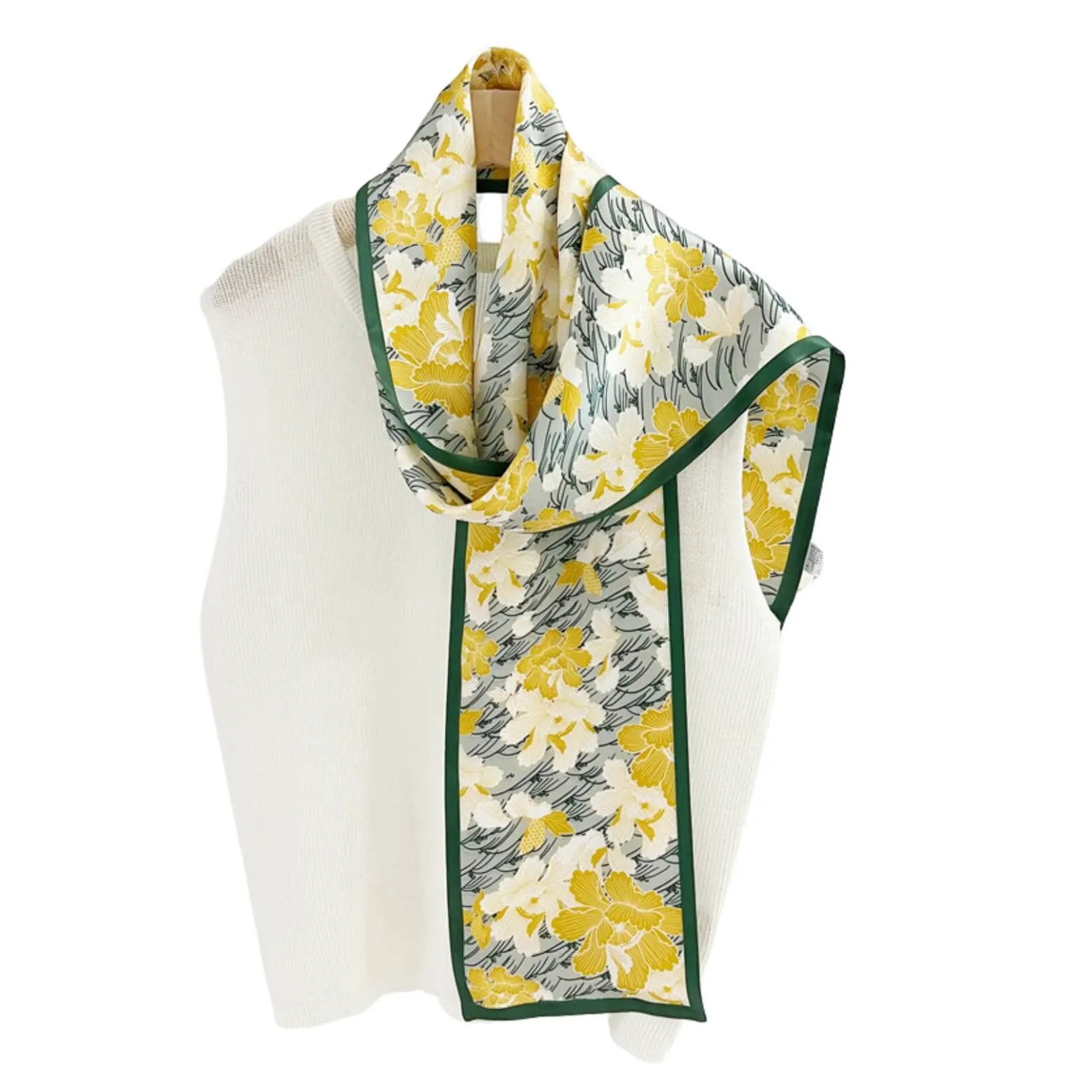 Sunny Daffodil Pure Mulberry Silk Long Scarf Silk Twilly