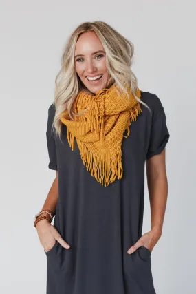 Sweet Dreams Fringe Infinity Scarf - Mustard