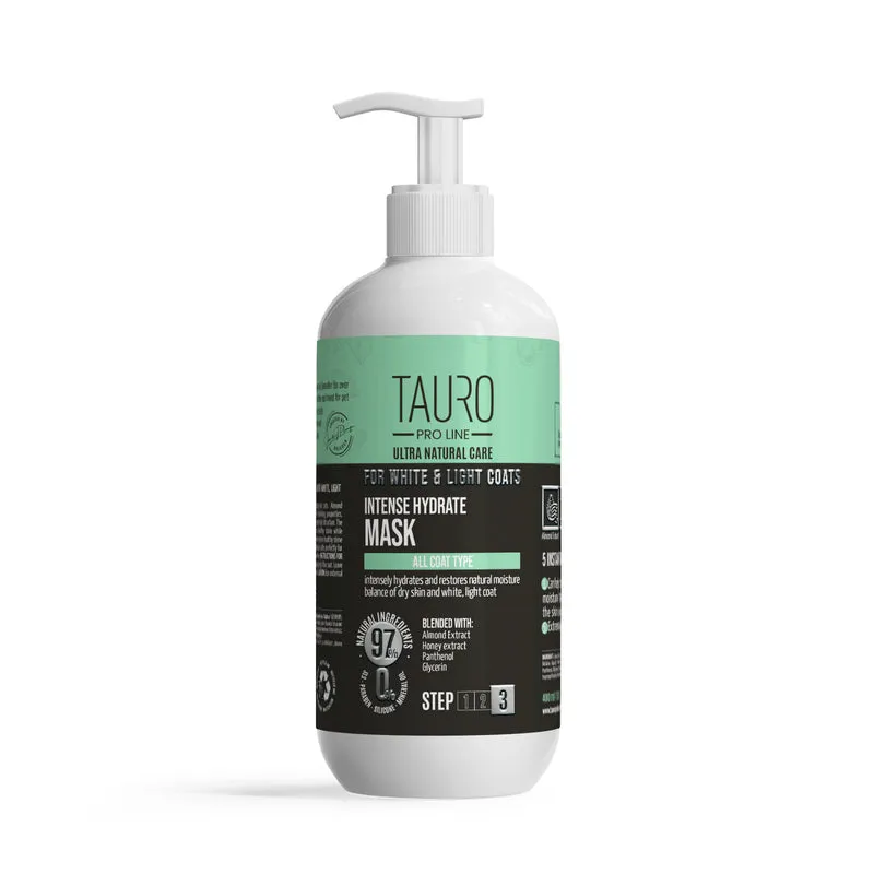 Tauro Pro Line Ultra Natural Care intense hydrate mask for dogs and cats with white, light coat and skin