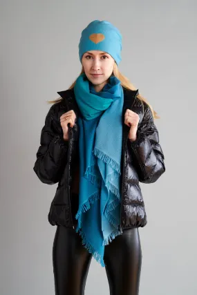 Teal Ombré Winter Cashmere Scarf