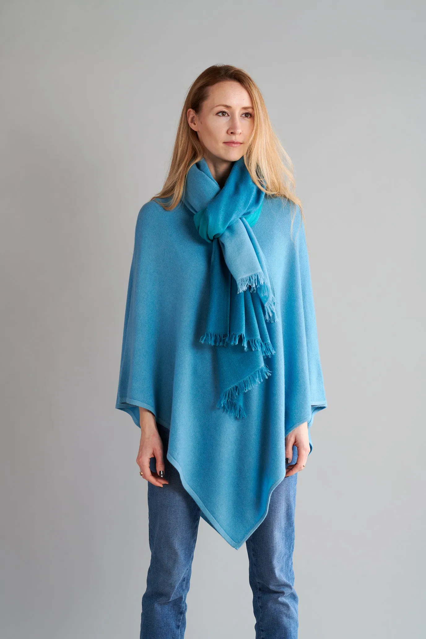 Teal Ombré Winter Cashmere Scarf