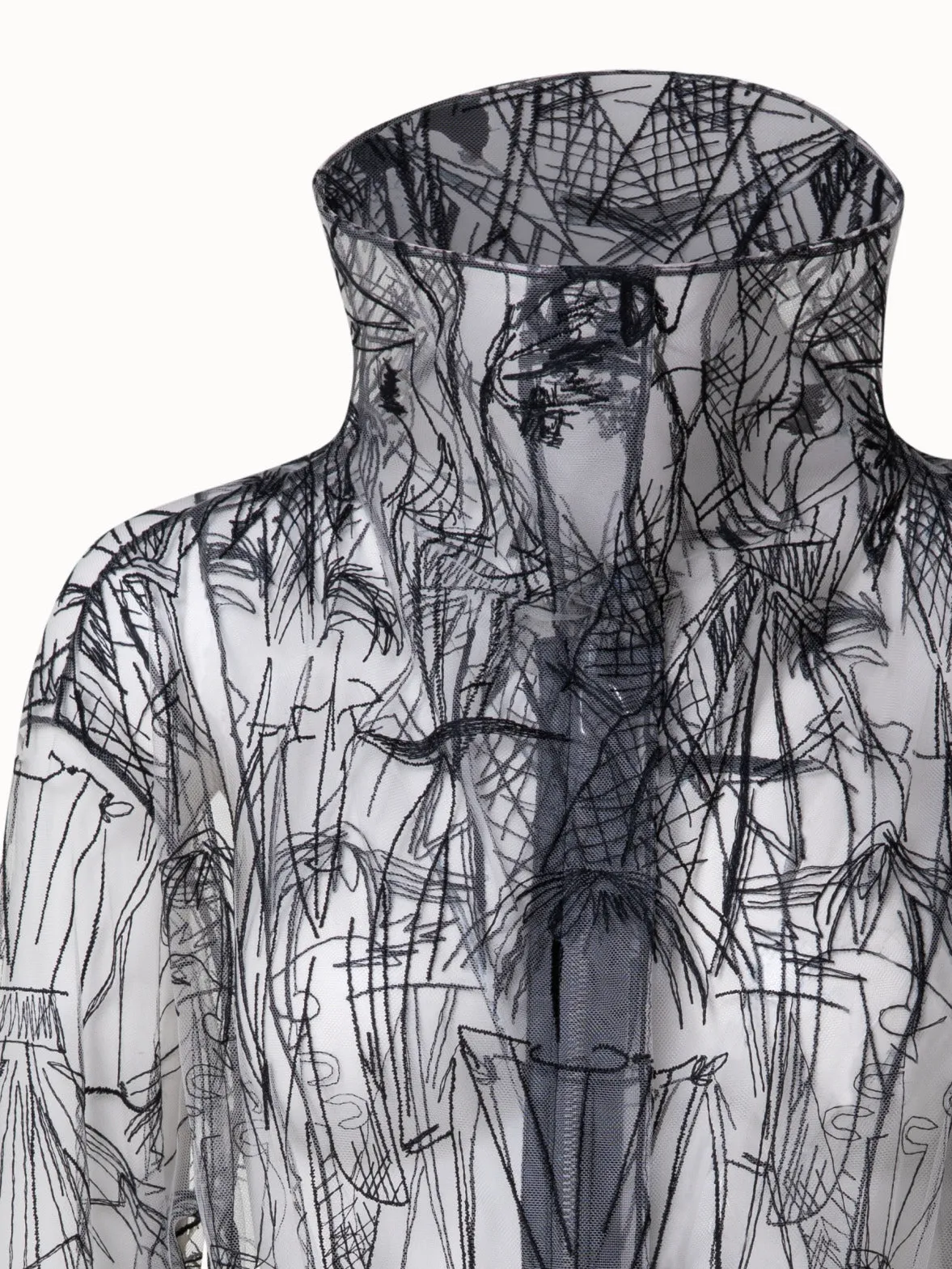 Techno Tulle Parka with Croquis Embroidery