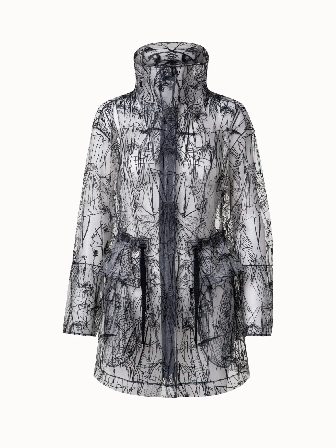 Techno Tulle Parka with Croquis Embroidery