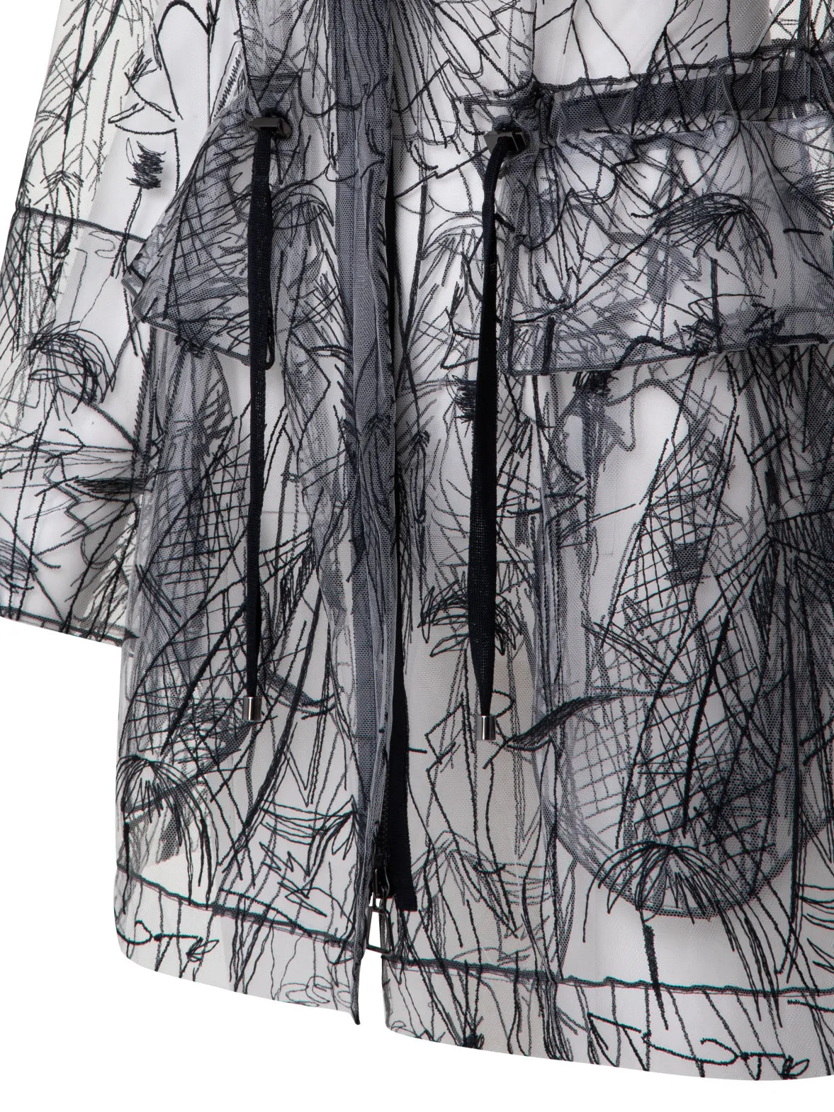 Techno Tulle Parka with Croquis Embroidery