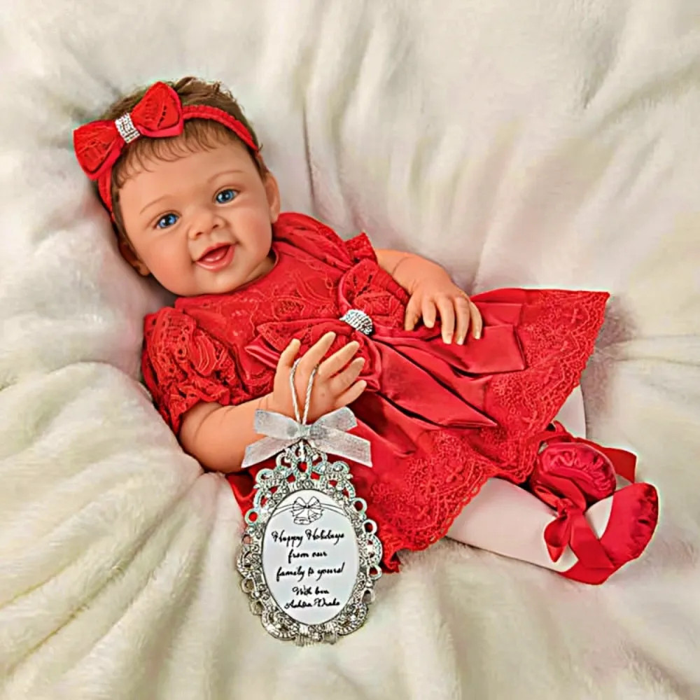 The Ashton-Drake Galleries My First Christmas Baby Doll Collection Issue #1: 'Gianna' Holiday Baby Doll Handcrafted, Realistic with Silver-Toned Ornament, Red Satin Dress, and Poseable Limbs by Waltraud Hanl 17-Inches