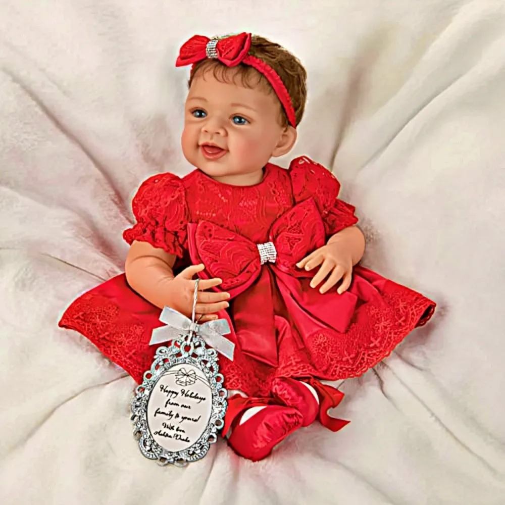 The Ashton-Drake Galleries My First Christmas Baby Doll Collection Issue #1: 'Gianna' Holiday Baby Doll Handcrafted, Realistic with Silver-Toned Ornament, Red Satin Dress, and Poseable Limbs by Waltraud Hanl 17-Inches