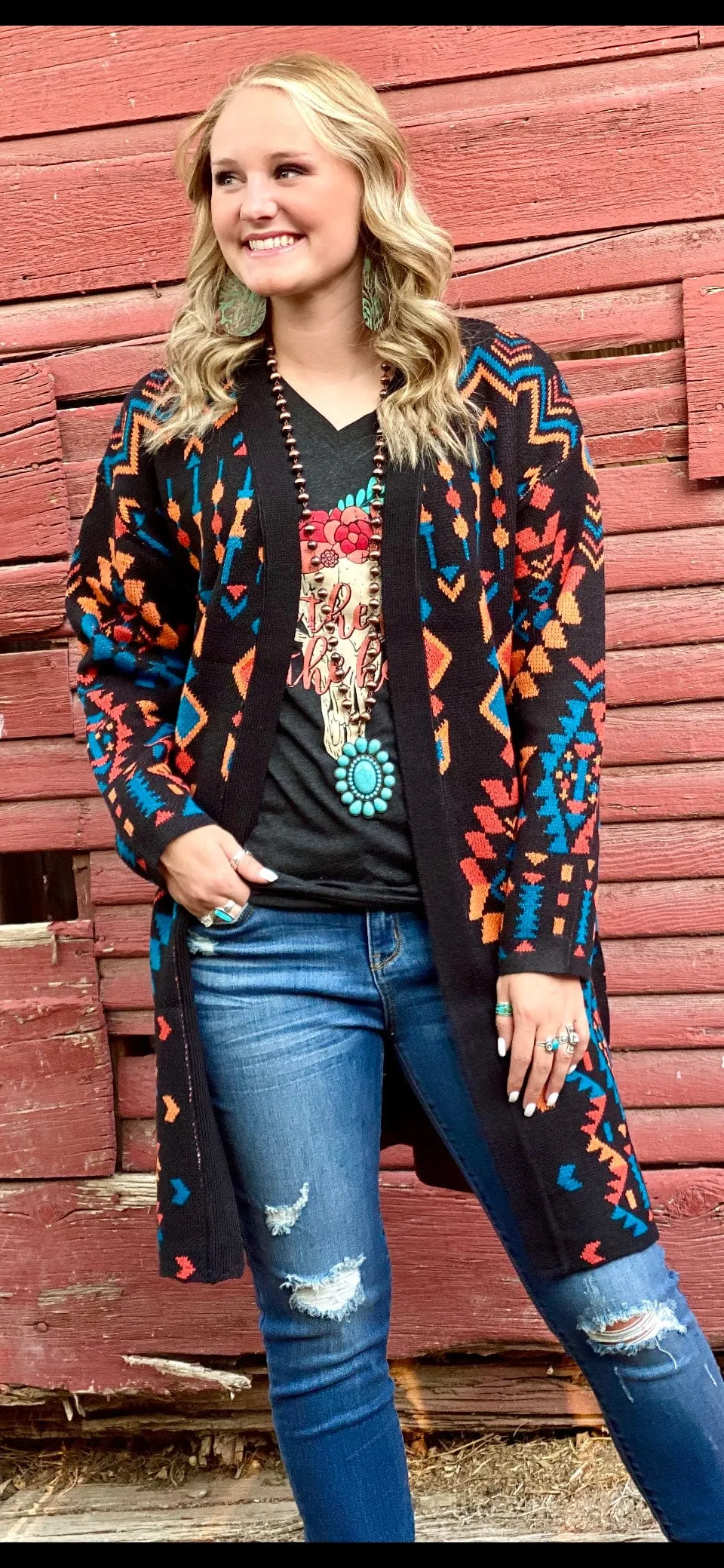 The Black Annie Oakley Aztec Long Sweater