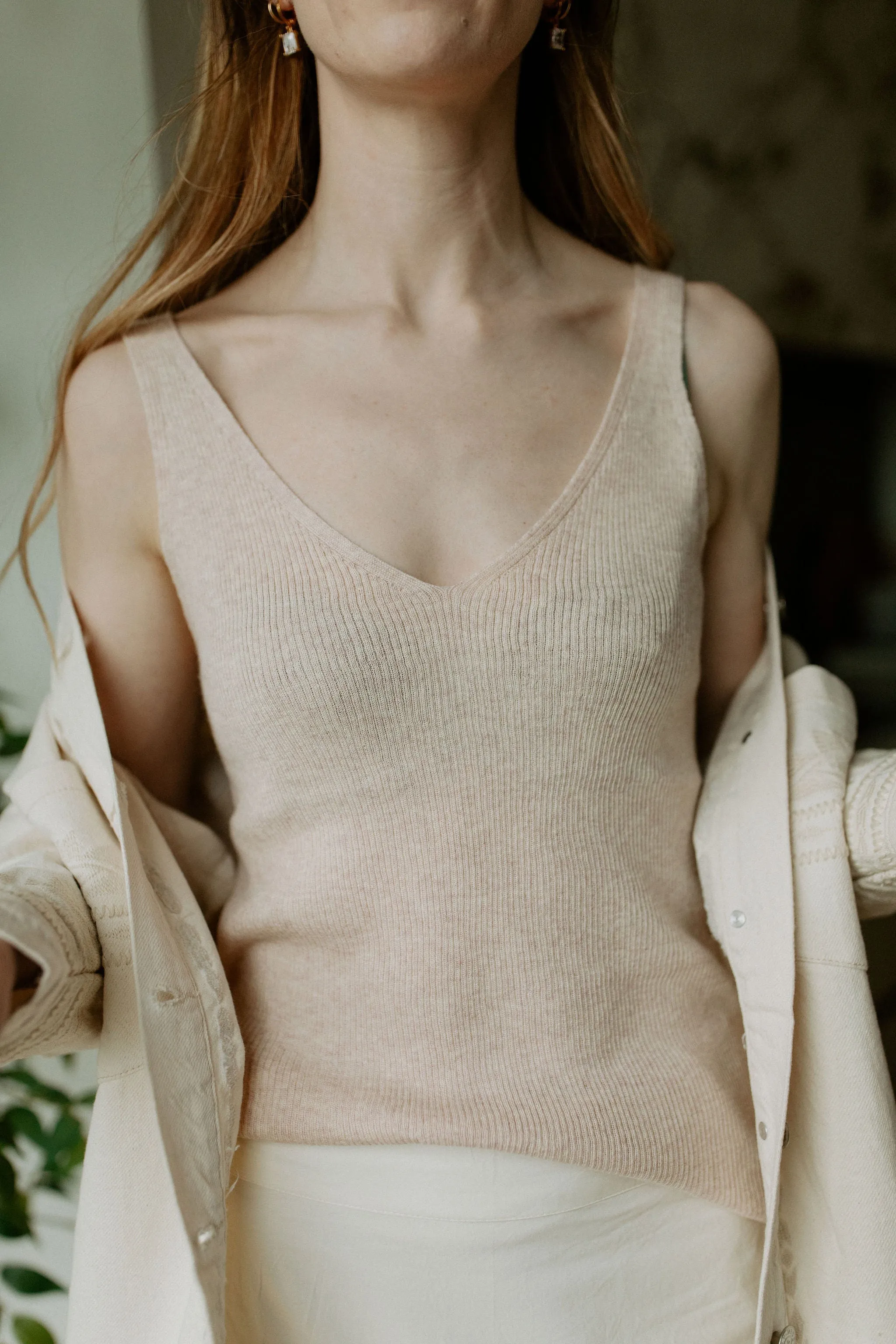 The Cotton Cashmere Ribbed Tank - Rose Beige