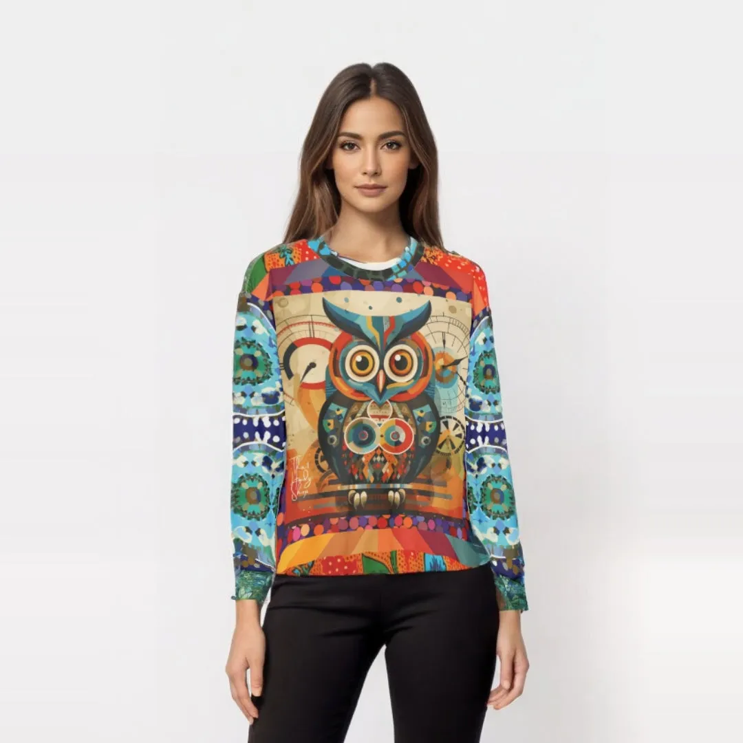 The Owls Have IT Steampunk Design Mid-Weight Polyester Unisex Sweatshirt (Gold Label)