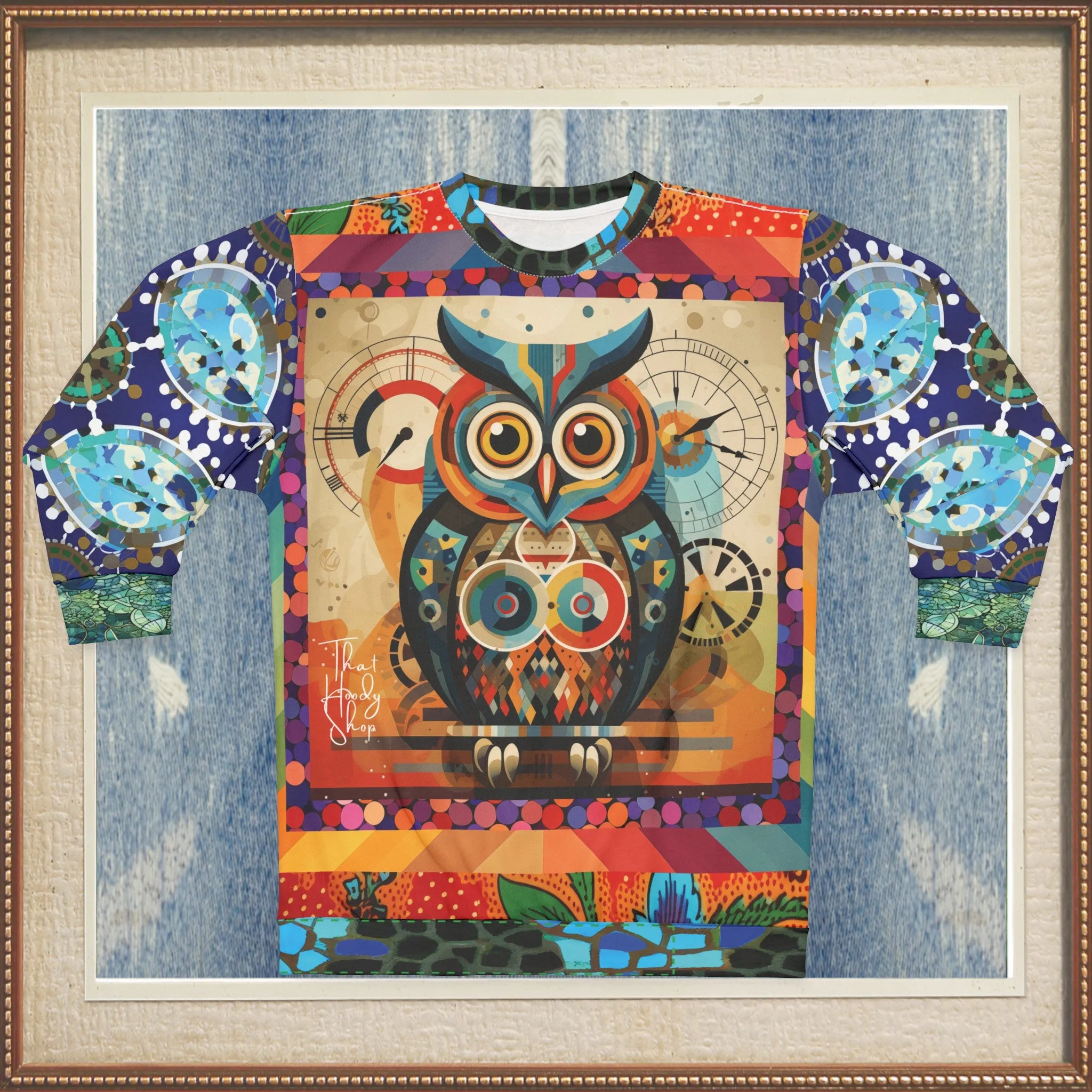 The Owls Have IT Steampunk Design Mid-Weight Polyester Unisex Sweatshirt (Gold Label)