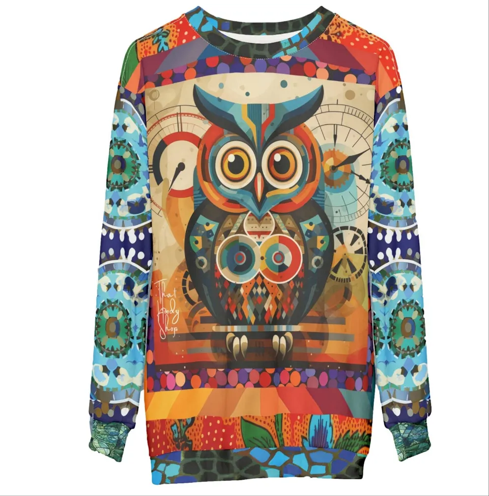 The Owls Have IT Steampunk Design Mid-Weight Polyester Unisex Sweatshirt (Gold Label)