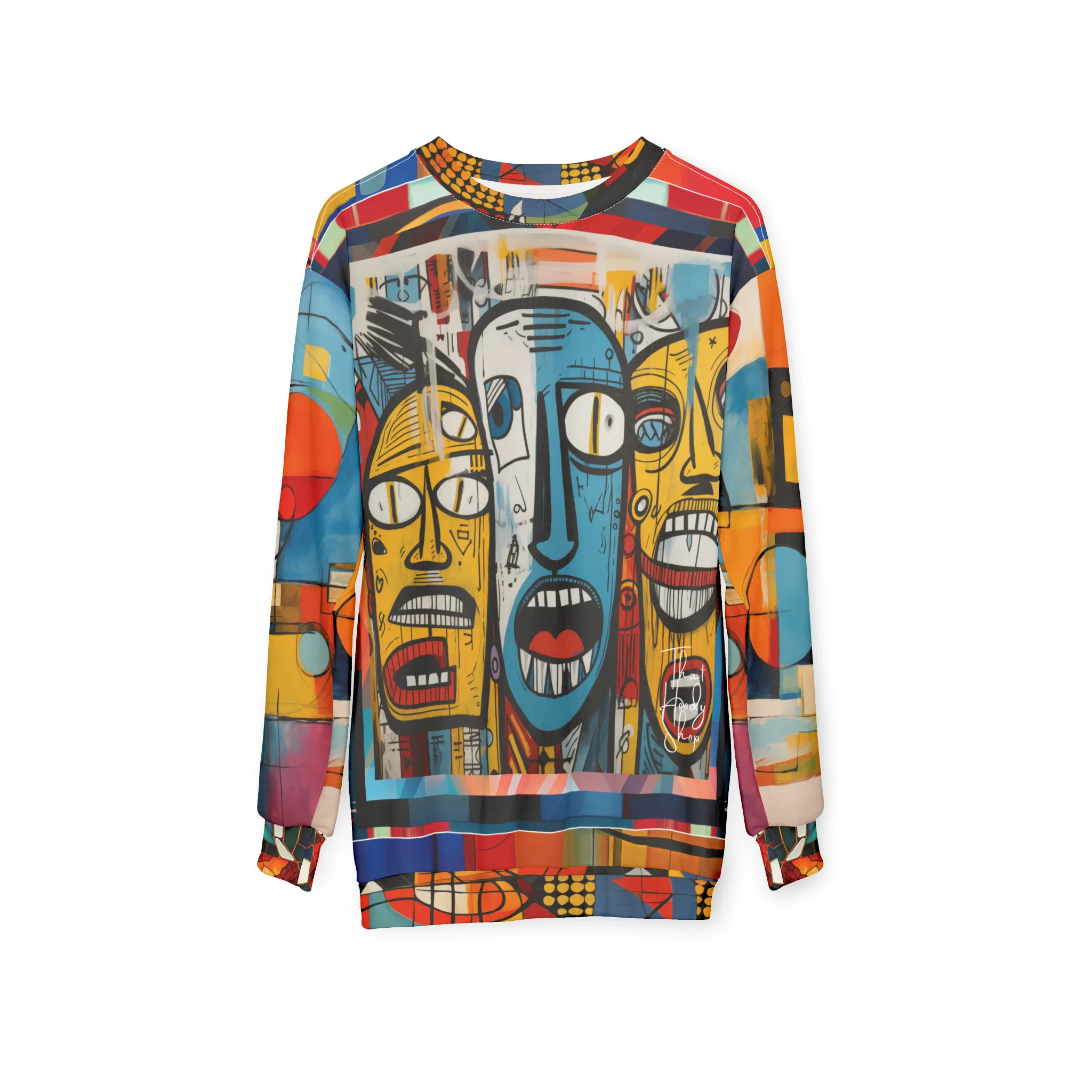 Three Lost Souls Abstract Graffiti Art Mid-Weight Polyester Unisex Sweatshirt (Gold Label)