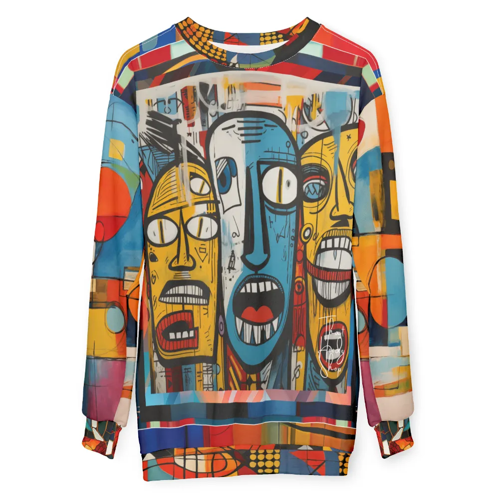 Three Lost Souls Abstract Graffiti Art Mid-Weight Polyester Unisex Sweatshirt (Gold Label)