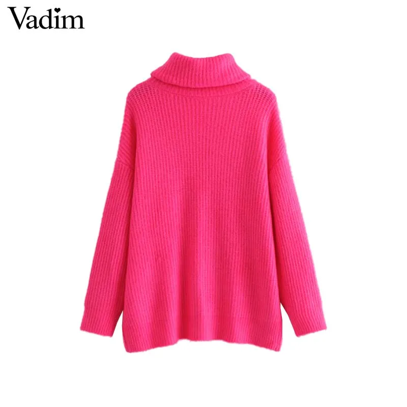 Vadim women turtleneck knitted loose sweater oversized warm thick long sleeve pullovers female casual chic tops HA086