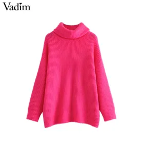 Vadim women turtleneck knitted loose sweater oversized warm thick long sleeve pullovers female casual chic tops HA086