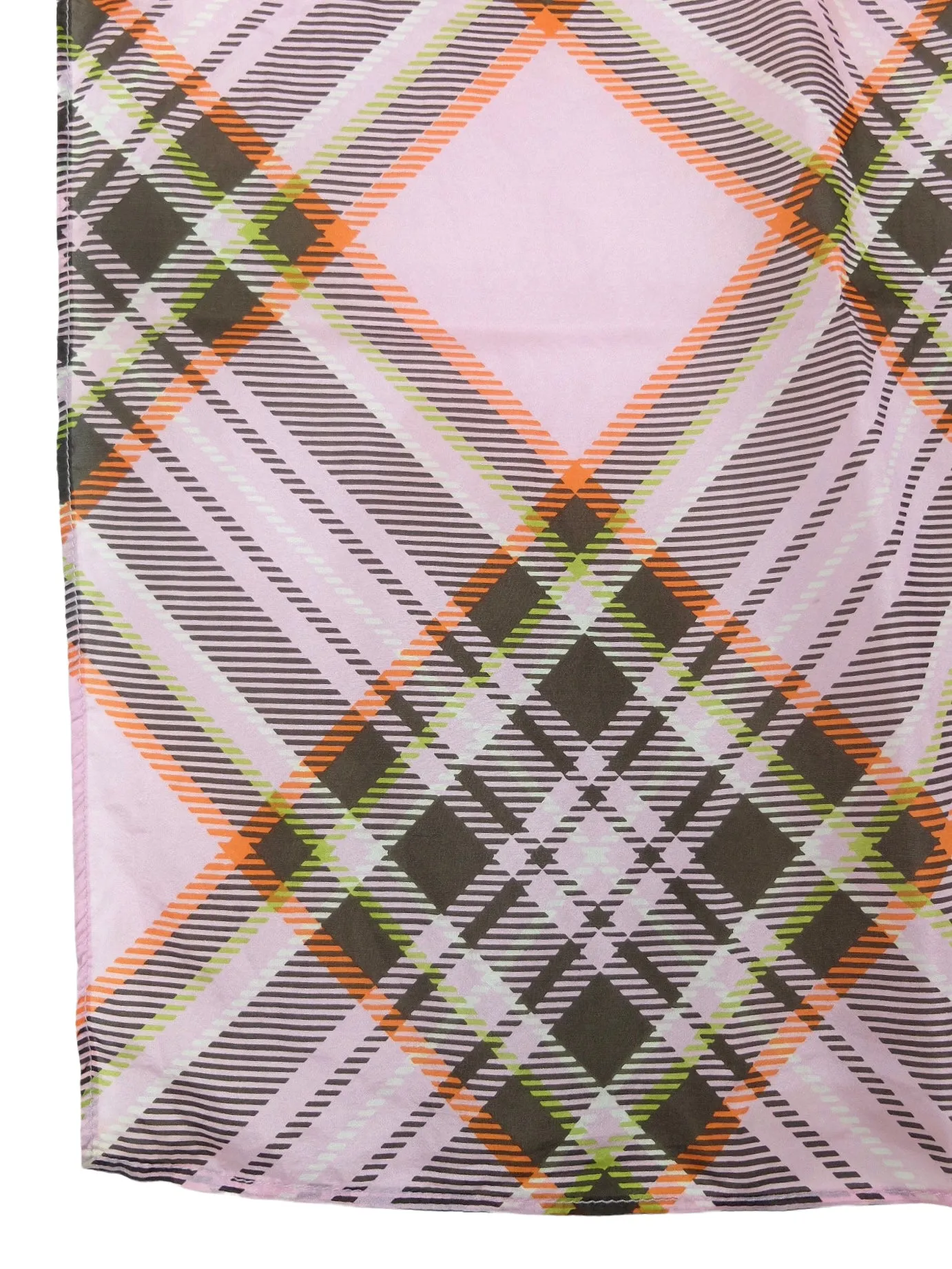 Vintage 00s Y2K Preppy Mod Academia Style Plaid Check Print Pastel Pink & Brown Small Square Bandana Neck Tie Scarf