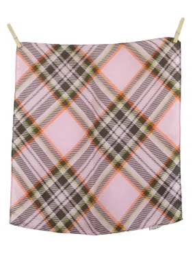 Vintage 00s Y2K Preppy Mod Academia Style Plaid Check Print Pastel Pink & Brown Small Square Bandana Neck Tie Scarf