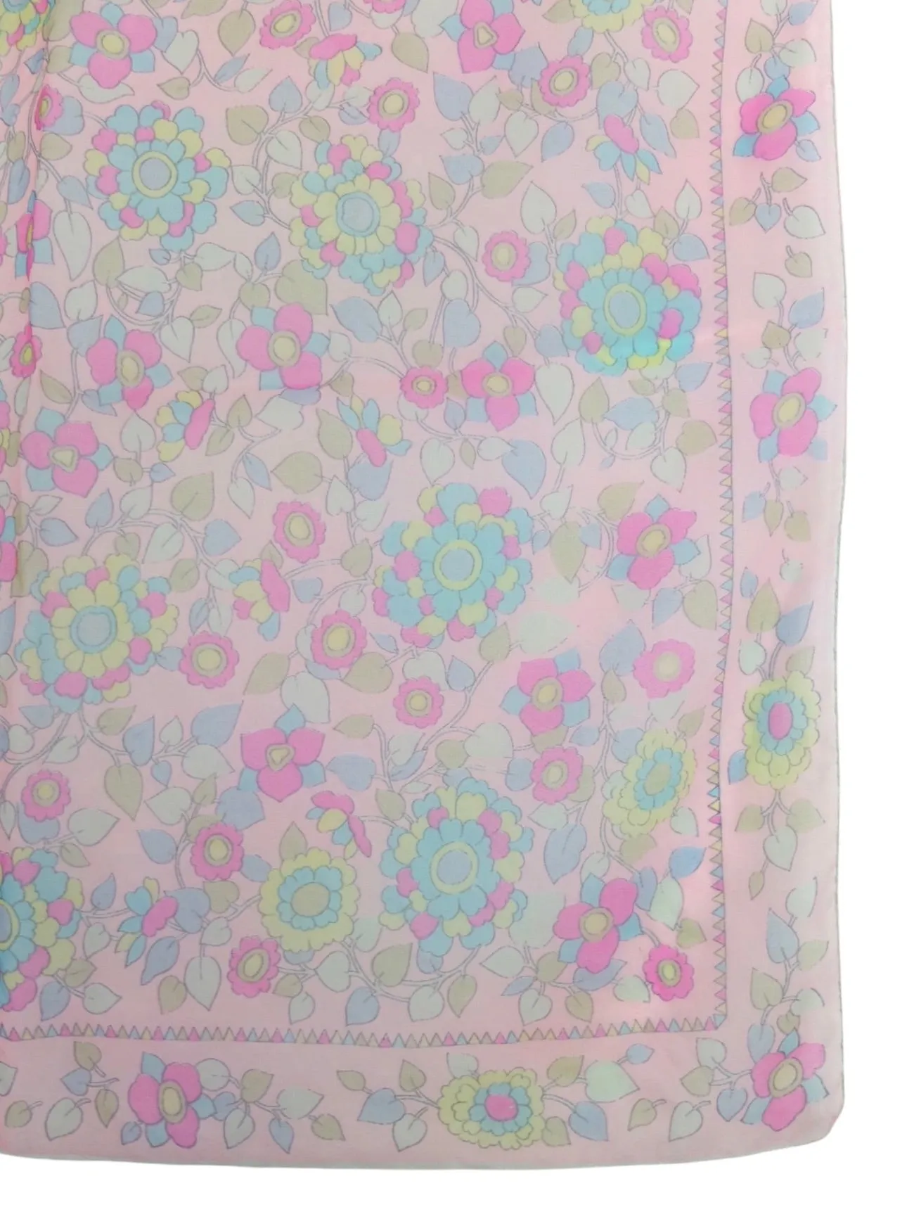 Vintage 60s Mod Romantic Chic Sheer Chiffon Pastel Pink Floral Print Square Bandana Neck Tie Scarf