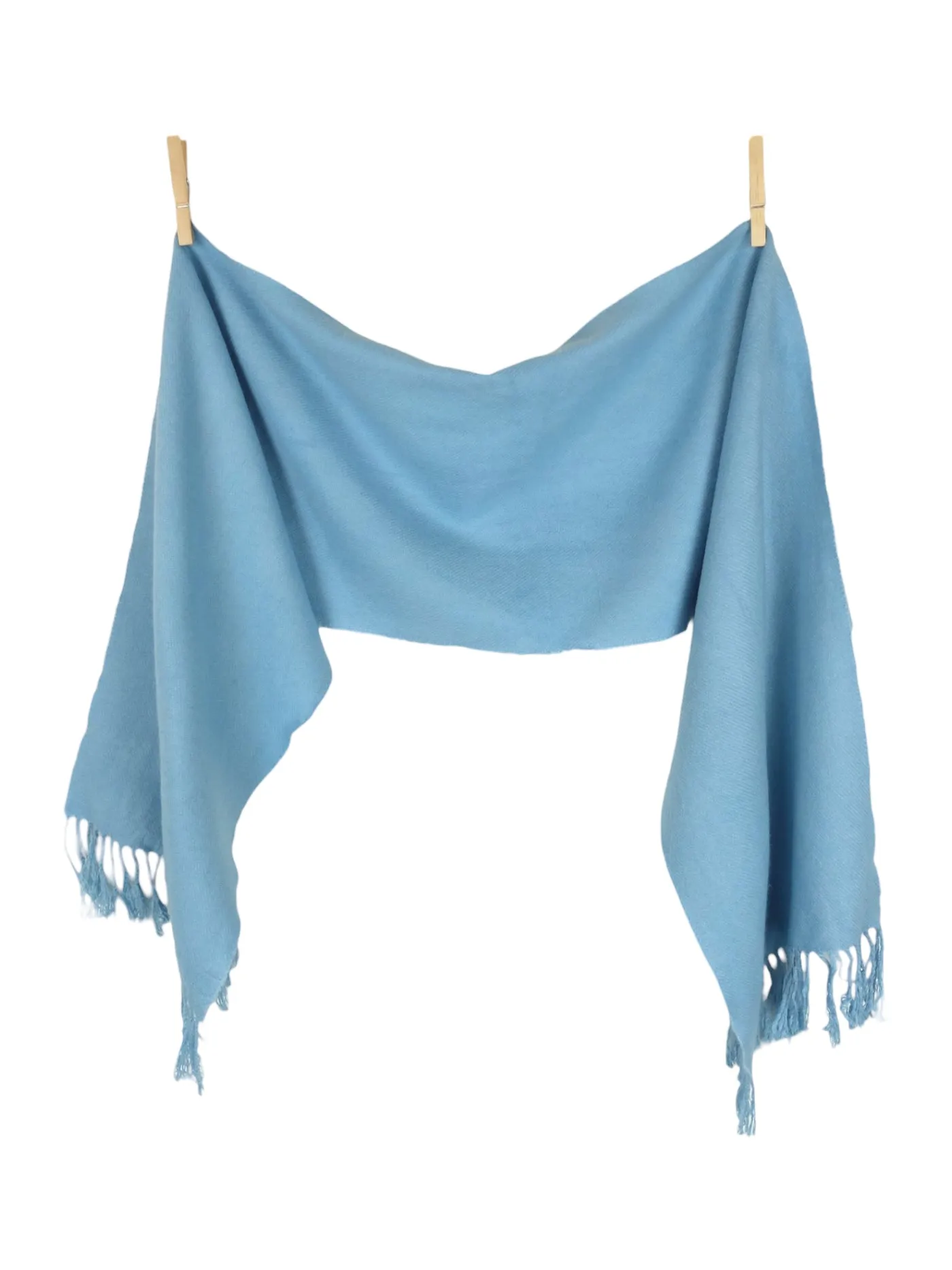 Vintage 90s Chic Minimalist Mod Pastel Light Baby Blue Fringed Long Wide Shawl Wrap Winter Scarf