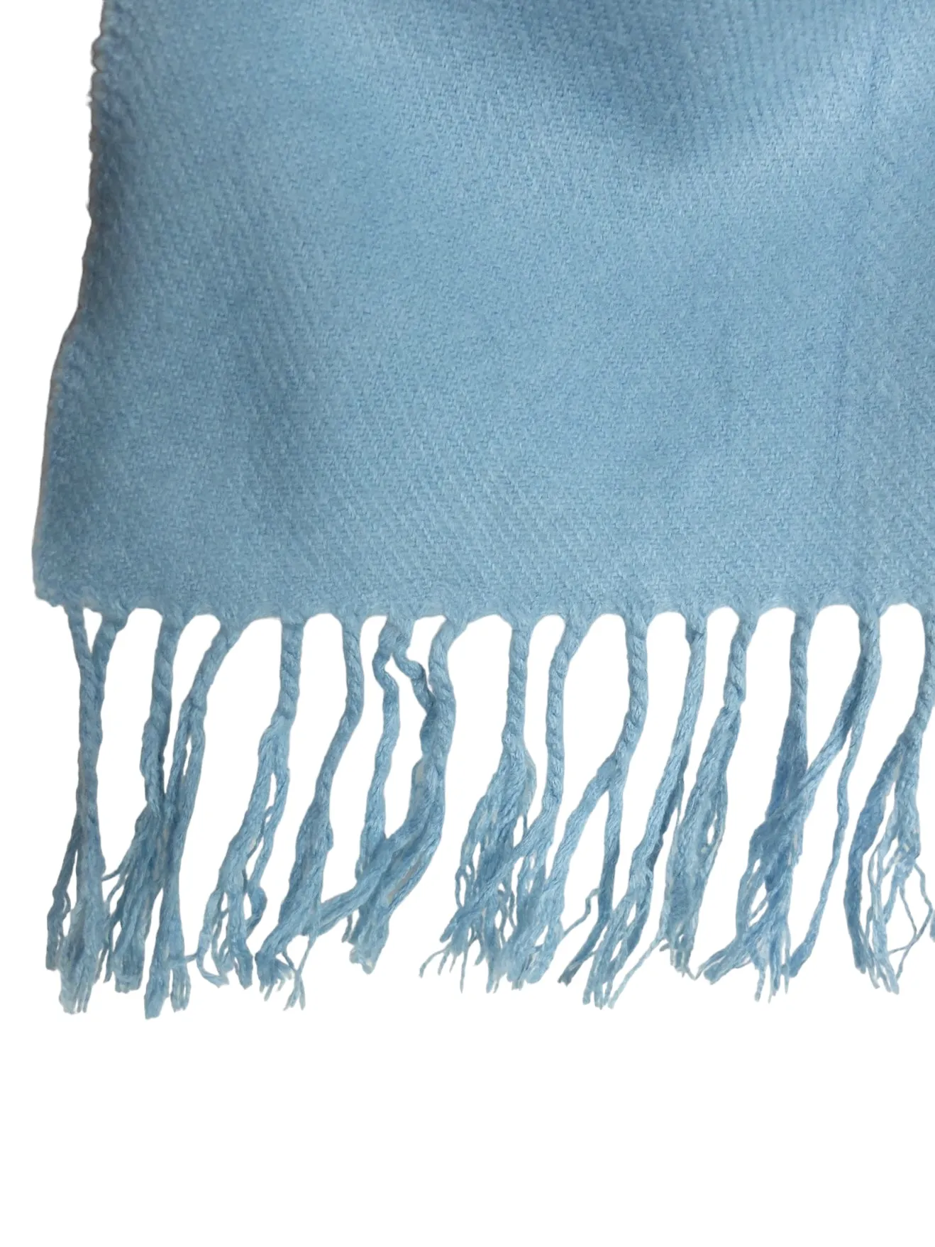 Vintage 90s Chic Minimalist Mod Pastel Light Baby Blue Fringed Long Wide Shawl Wrap Winter Scarf