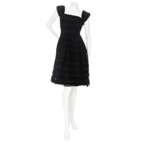 Vintage Black Silk Ruched Stripe Fit and Flare Cocktail Dress