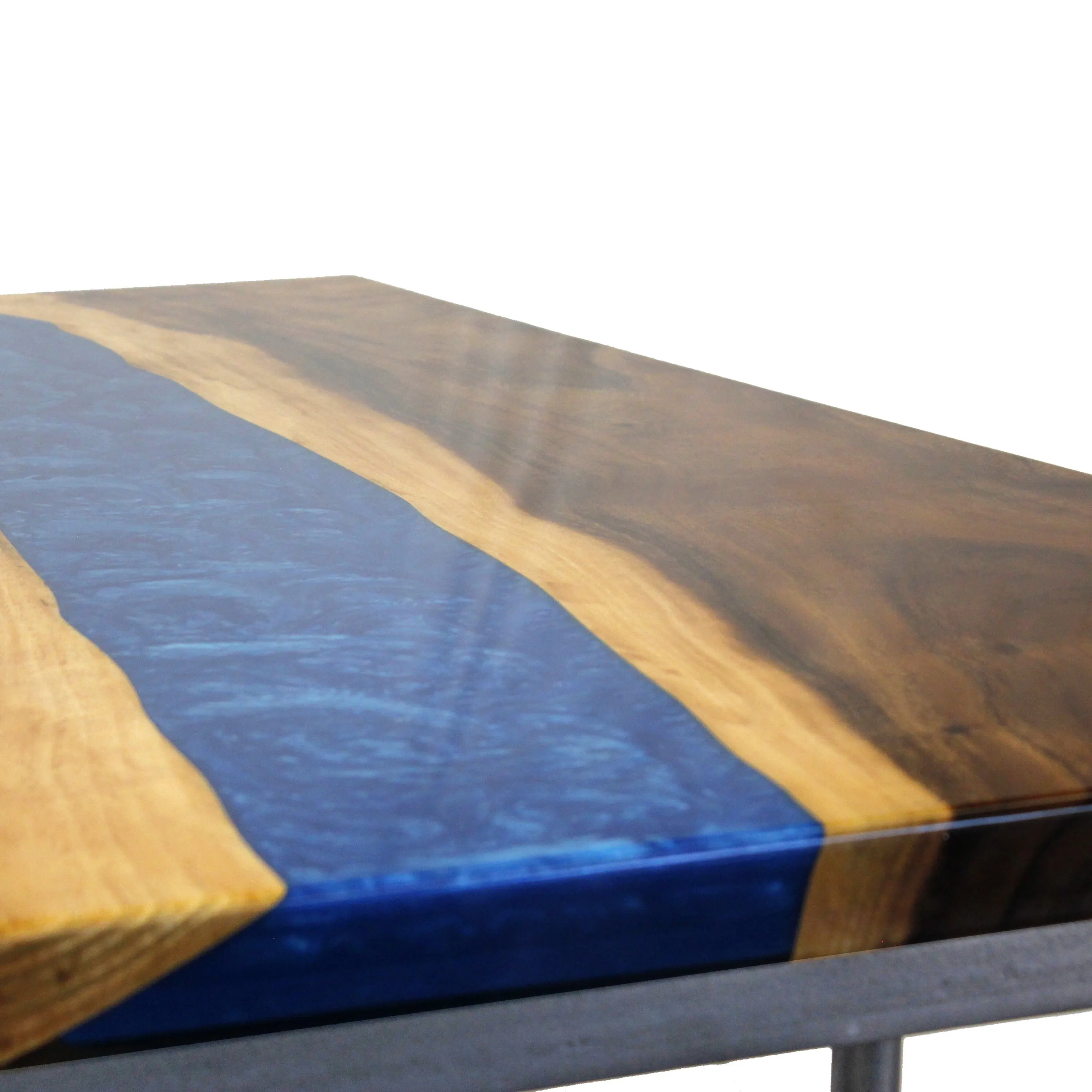 Walnut Burl Dining Tabletop - Deep Blue River Epoxy - 60 x 36 x 2"