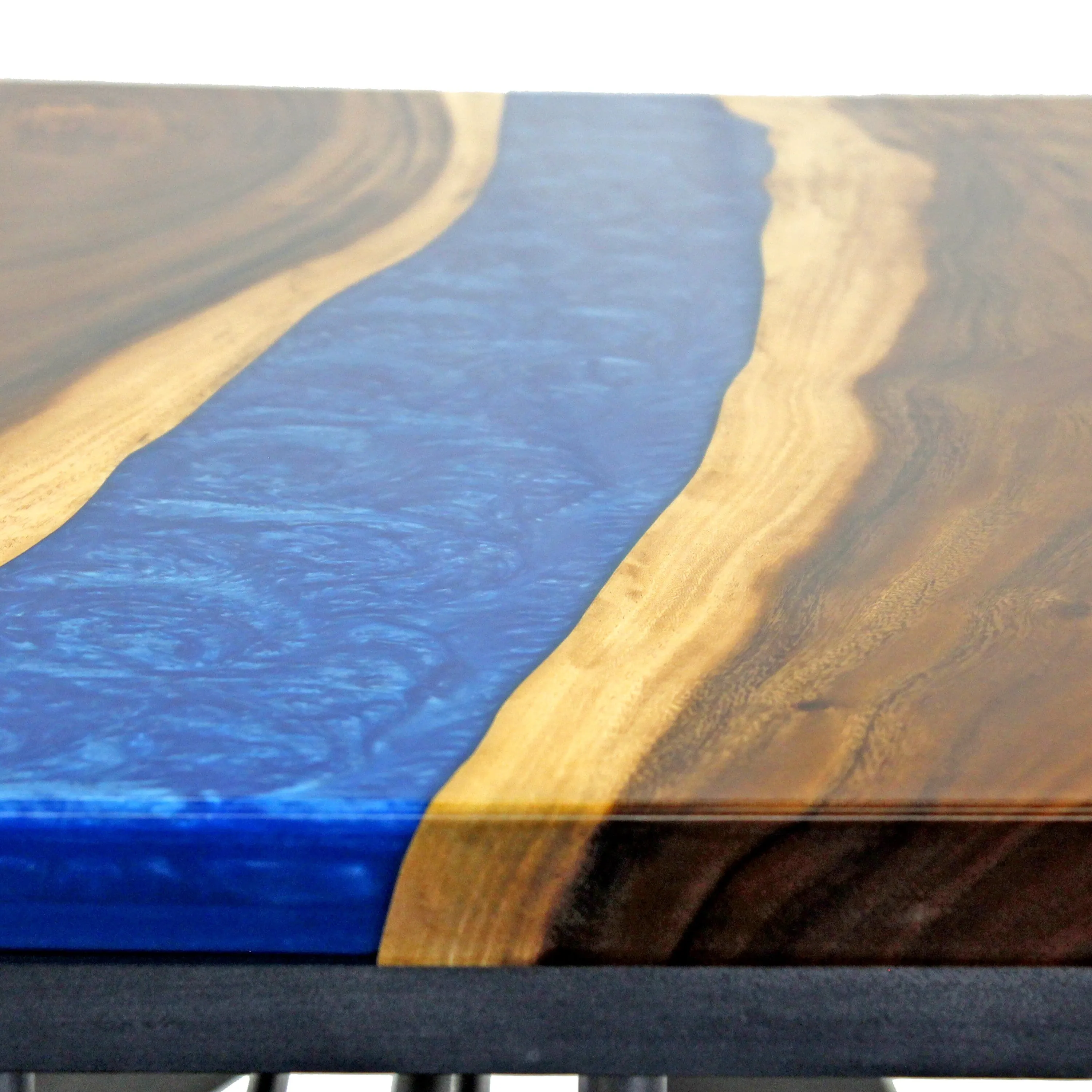 Walnut Burl Dining Tabletop - Deep Blue River Epoxy - 60 x 36 x 2"