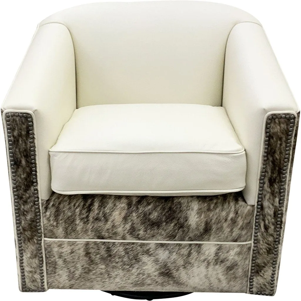 White Cowhide Swivel Glider