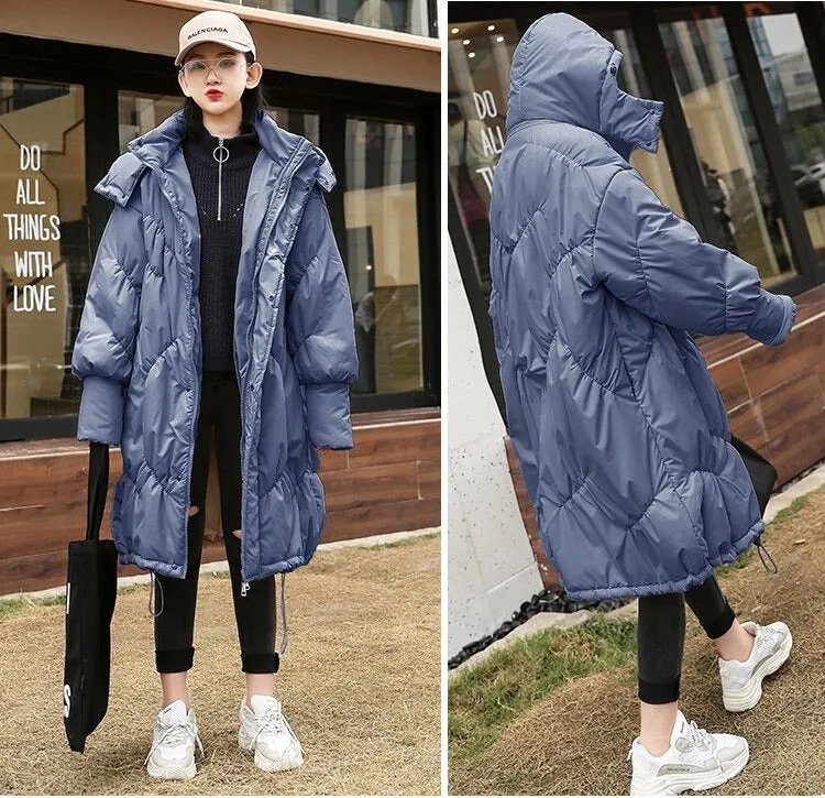 Winter Plus Size Hooded Long Cotton Padded Overcoat