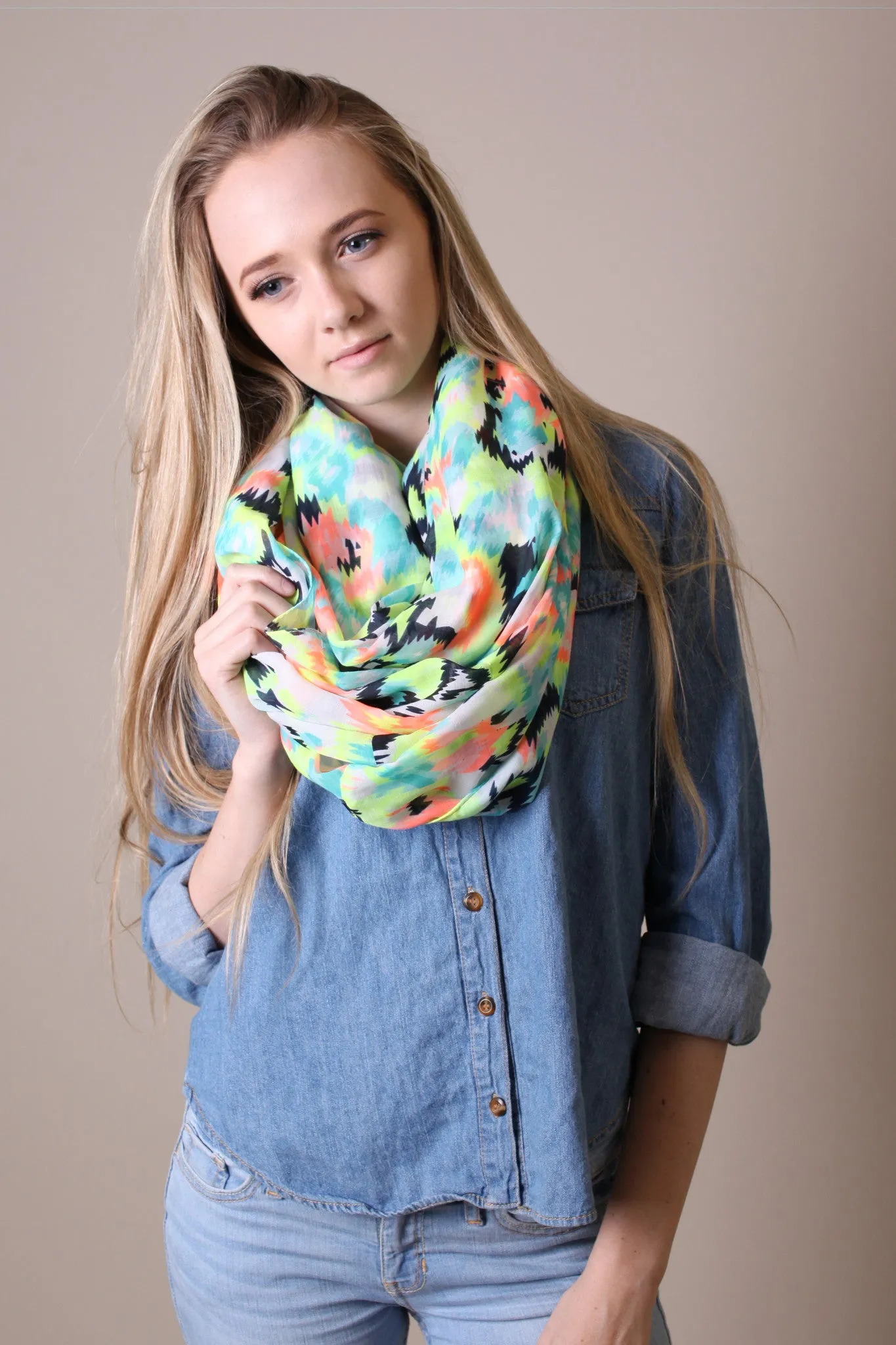 Women's Abstract Colorful Aztec Heart Infinity Circle Loop Scarf