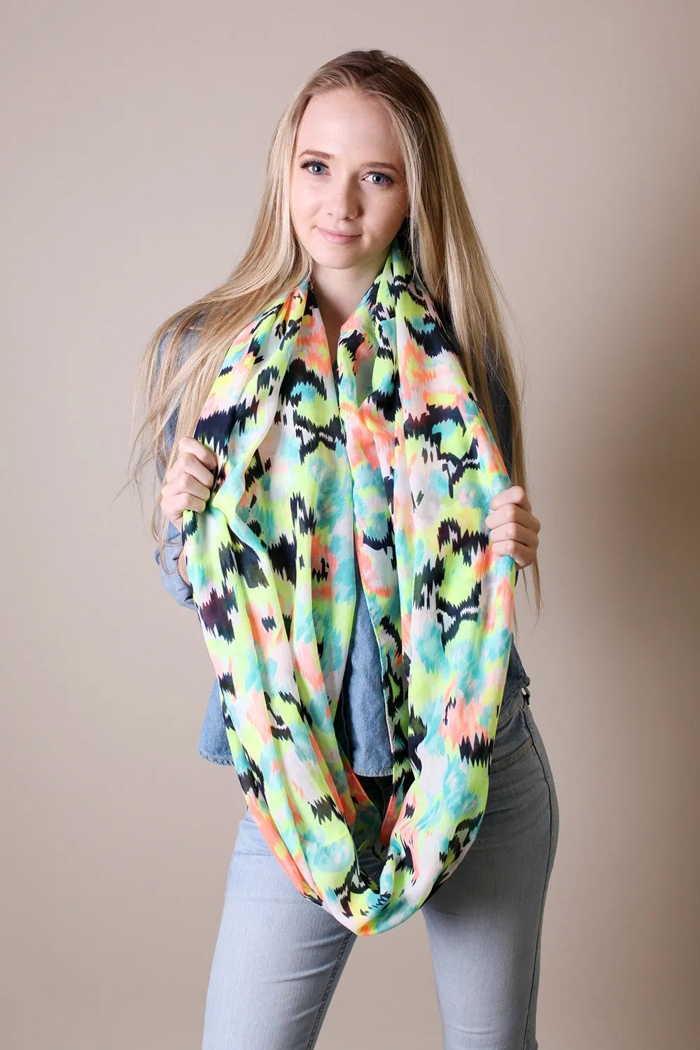 Women's Abstract Colorful Aztec Heart Infinity Circle Loop Scarf