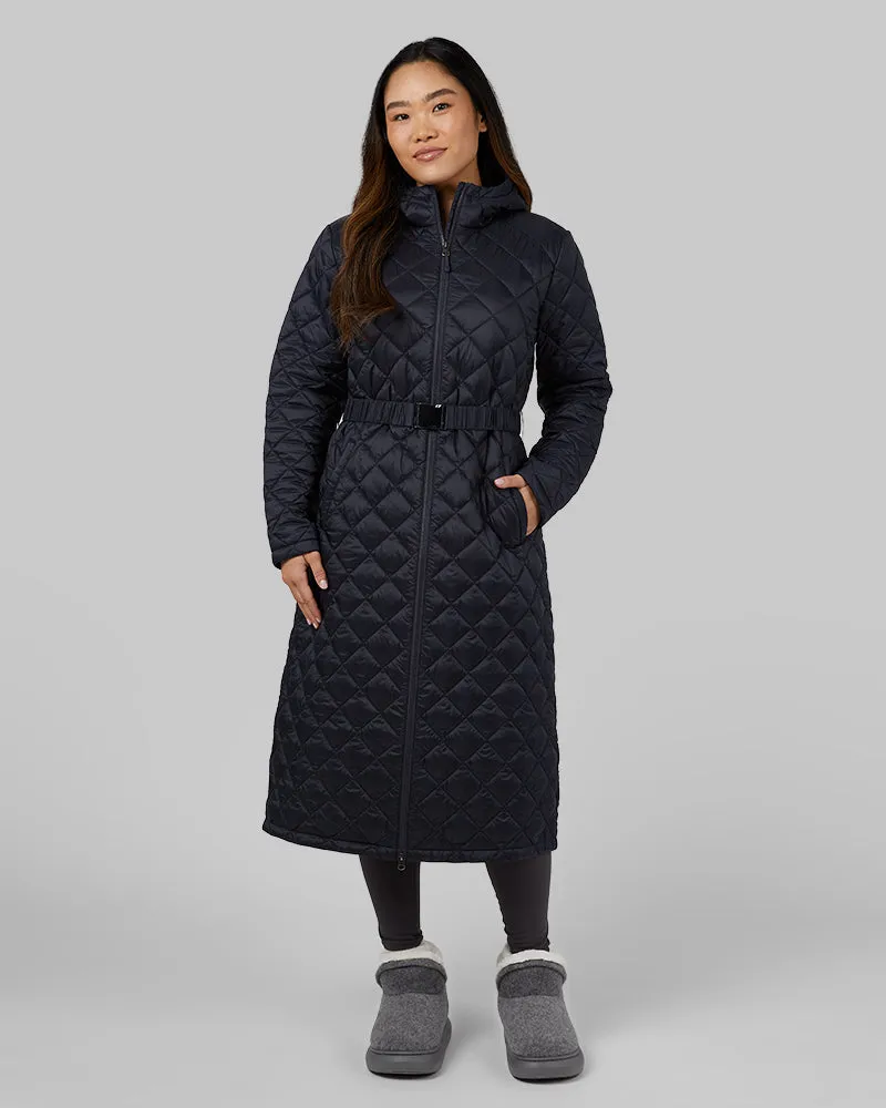 WOMEN'S DIAMOND QUILTED MAXI POLY-FILL COAT