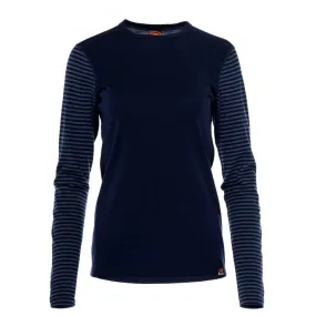 Womens Merino 180 Long Sleeve Crew (Stripe Navy/Denim)